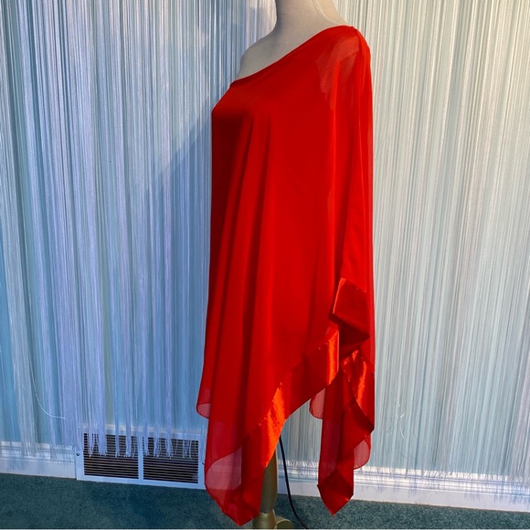 Red One Shoulder Sheer Drape Top - Picture 3 of 17